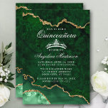 Invitation Géode d'âge en marbre vert Quinceanera<br><div class="desc">Aquarelle moderne Elégante Emeraude Vert et Or Marbre Agate Geode Quinceanera Invitation</div>