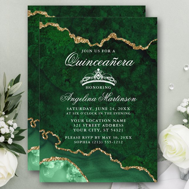 Invitation Géode d'âge en marbre vert Quinceanera (Customize to add text or photos to back of card.)