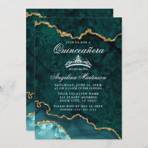 Invitation Géode d'âge marbré or Turquoise Quinceanera