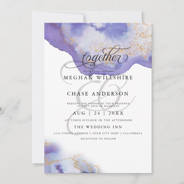 Invitation Géode d'aquarelle Améthyste moderne BarefootBride™ (Devant)