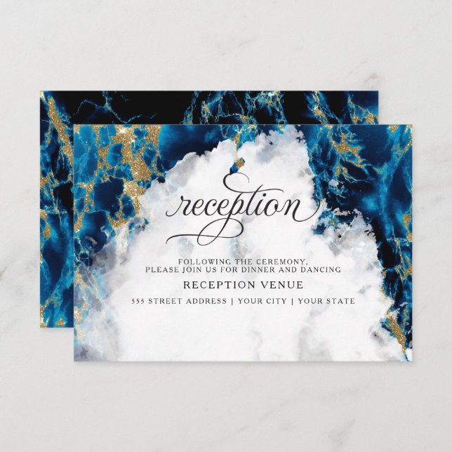 Invitation Géode d'aquarelle Blue Sapphire BarefootBride™ (Devant / Derrière)