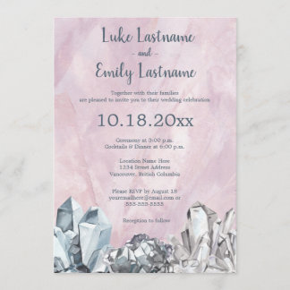 Invitation Géode et pierres précieuses en aquarelle rose pour