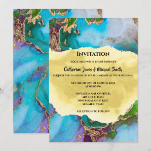 Invitation Géode paon couleurs abstrait agiter moderne chic