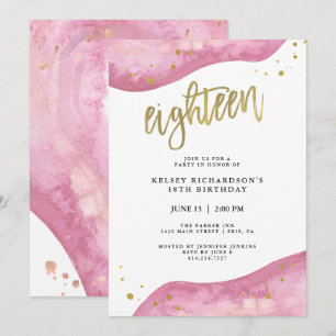 Invitation Géode rose et look or Faux   Anniversaire 18 ans