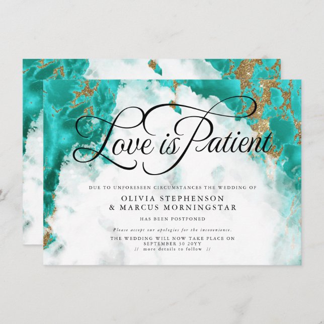 Invitation Géode Turquoise de l'aquarelle Mariage reportée (Devant / Derrière)