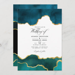 Invitation Géode turquoise et or Agate Pierre Mariage Photo