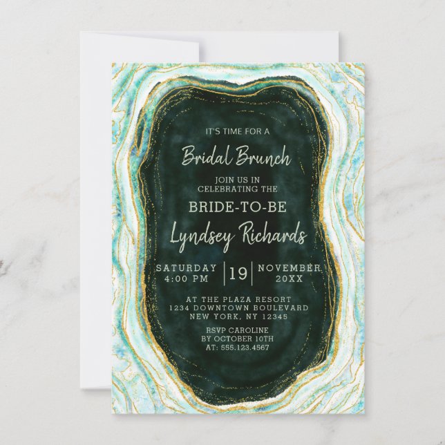 Invitation Géode turquoise Vert & Or Agate Géode Bridal Brunc (Devant)
