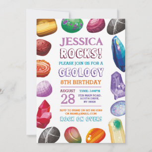 Invitation Géologie Anniversaire Fête Rocks Gems Crystals Inv