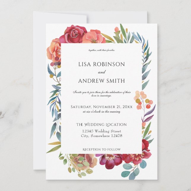 Invitation Geometric Burgundy Tropical Floral Wedding- White (Devant)