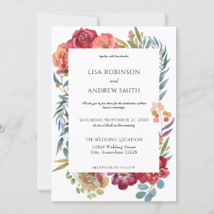 Invitation Geometric Burgundy Tropical Floral Wedding- White