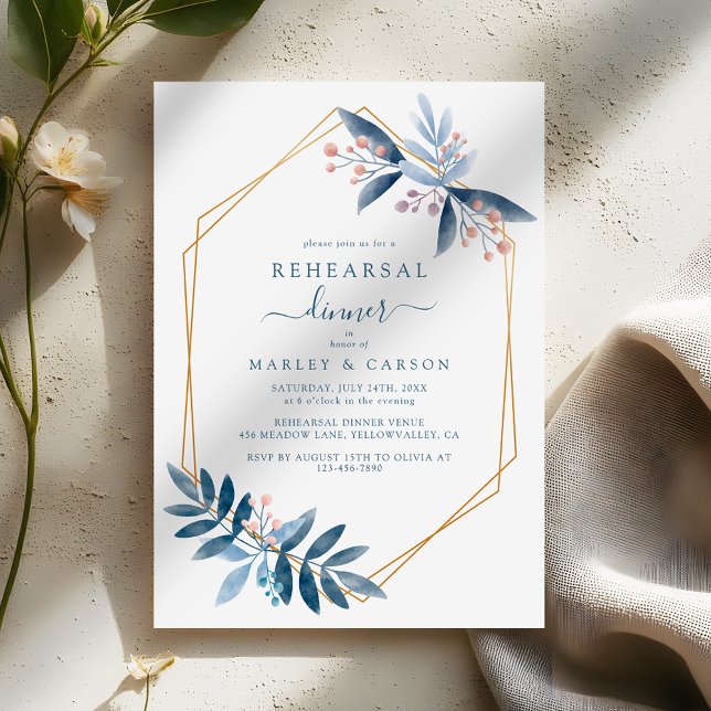 Invitation Geometric Dusty Blue Elegant Rehearsal Dinner (Créateur téléchargé)
