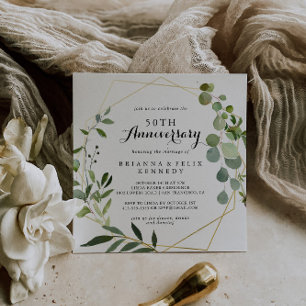 Invitation Geometric Gold Tropical 50e Anniversaire de Mariag