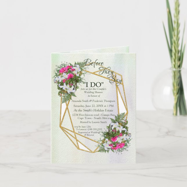 Invitation Géometric Goldglitter Flower Bouquet Couple Shower (Devant)