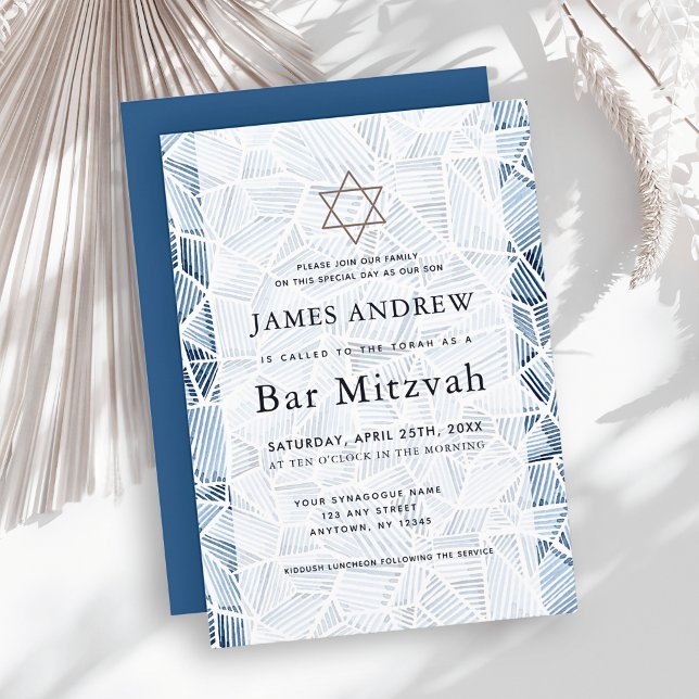 Invitation Geometric Indigo Pattern Watercolor Bar Mitzvah (Créateur téléchargé)