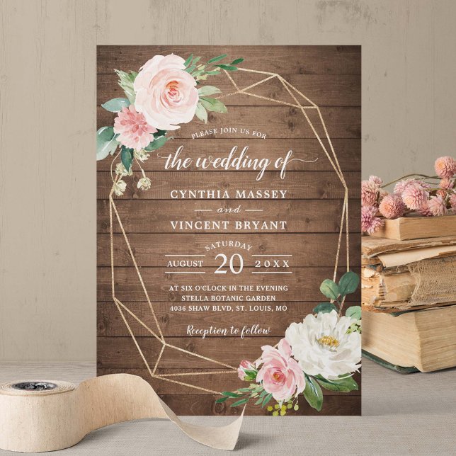 Invitation Geometric Rustic Romance Blush Floral Wedding (Créateur téléchargé)