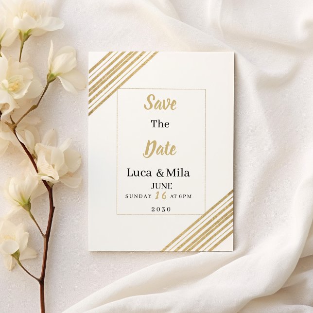 Invitation Geometric white and gold typography Save the Date (Geometric white and gold typography Save the Date)