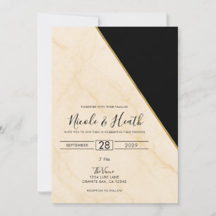 Invitation Géométrie dorée Luxe Marbre Ivoire & Or Mariage