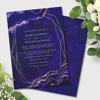 Invitation Géométrie moderne Geode Deep Blue Agate Wedding