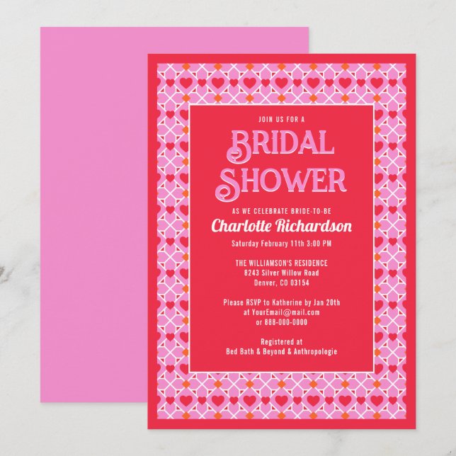 Invitation Géométrie moderne Motif de coeur rose Fête des mar (Devant / Derrière)