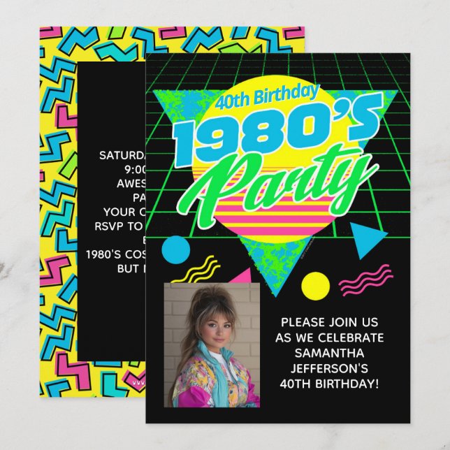 Invitation Géométrique 1980s 80s 40e fête d'anniversaire de l (Devant / Derrière)