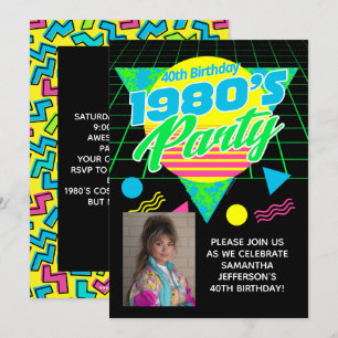 Invitation Géométrique 1980s 80s 40e fête d'anniversaire de l