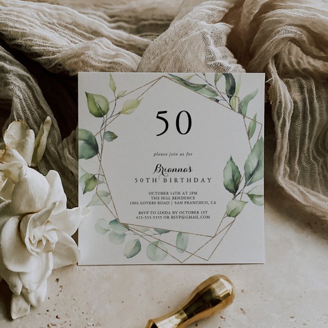 Invitation Géométrique Elegant Gold Green 50e fête d'annivers (Créateur téléchargé)