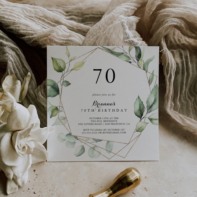 Invitation Géométrique Elegant Gold Green 70e fête d'annivers (Créateur téléchargé)