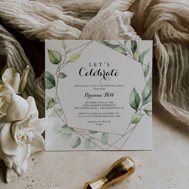 Invitation Géométrique Elegant Gold Green Fêtons la fête (Créateur téléchargé)