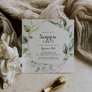 Invitation Géométrique Elegant Gold Green Surprise Party