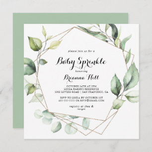 Invitation Géométrique Elegant Gold Greenery Bébé Sprinkle