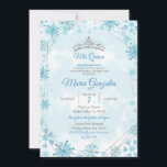 Invitation Géométrique et Blue Snowflakes Sweet 15e anniversa<br><div class="desc">Géométrique et Blue Snowflakes Sweet 15th Birthday Invitation</div>
