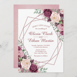 Invitation Géométrique floral de rose poussiéreux sur le