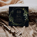 Invitation Géométrique Gold Blue Green 40e fête d'anniversair<br><div class="desc">Cette invitation de fête de 40ème anniversaire géométrique bleu or bleu vert est parfaite pour une simple fête d'anniversaire. Le design présente de beaux feuilles verts peints à la main dans un arrière - plan bleu foncé,  ornant un cadre géométrique doré.</div>