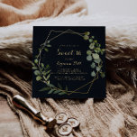 Invitation Géométrique Gold Blue Green Sweet 16 fête d'annive<br><div class="desc">Cette invitation géométrique de fête de 16 ans bleu or vert doux est parfaite pour un simple anniversaire. Le design présente de beaux feuilles verts peints à la main dans un arrière - plan bleu foncé,  ornant un cadre géométrique doré.</div>