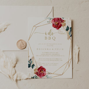Invitation Géométrique Gold Floral I Do BBQ Engagement Party