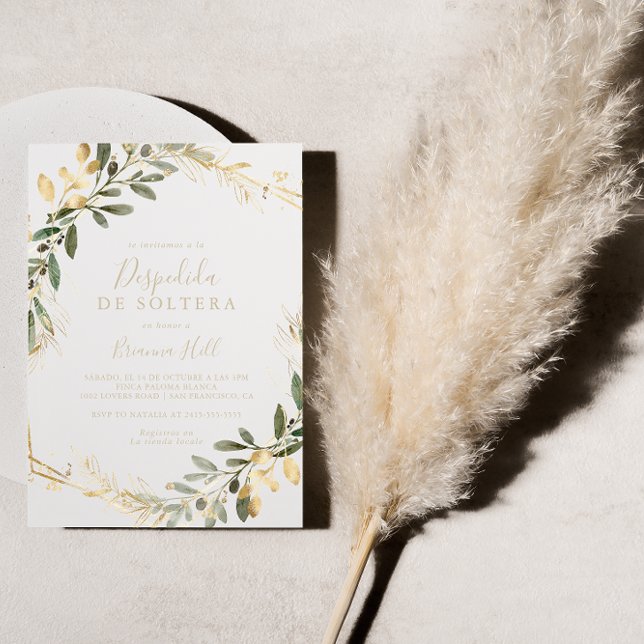 Invitation Géométrique Gold Green Fête des mariées espagnole (Créateur téléchargé)