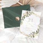 Invitation Géométrique Gold Greenery Automne 21e fête d'anniv<br><div class="desc">Cette invitation à la fête de l'automne 21e anniversaire géométrique en or vert est parfaite pour un événement moderne. Le design se compose d'un magnifique cadre géométrique doré avec d'élégants feuilles verts.</div>