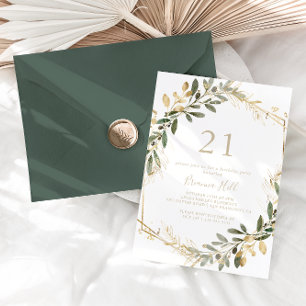 Invitation Géométrique Gold Greenery Automne 21e fête d'anniv