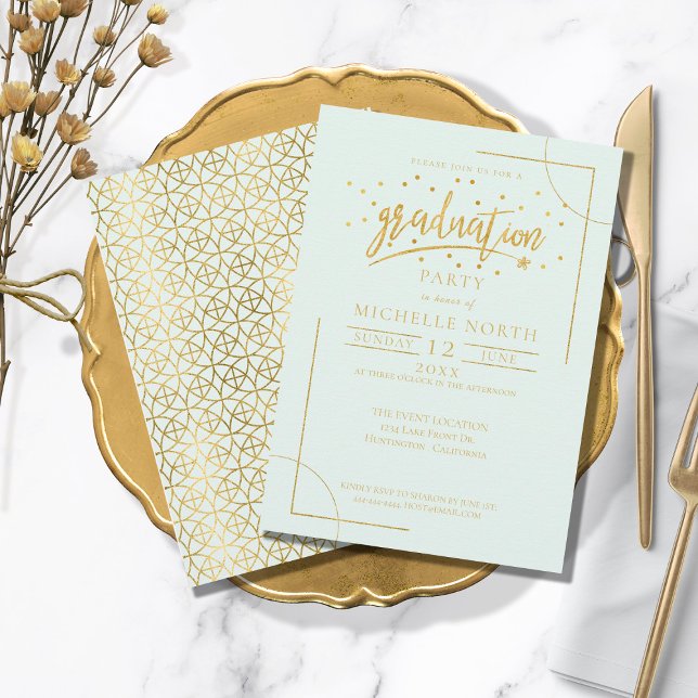 Invitation Géométrique Gold sur Mint Green ID508 (Créateur téléchargé)