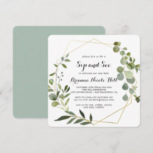 Invitation Géométrique Gold Tropical Calligraphie Sip et voir