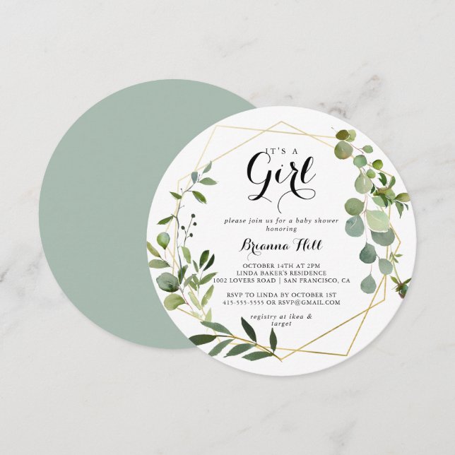 Invitation Géométrique Gold Tropical C'est un Baby shower fém (Devant / Derrière)