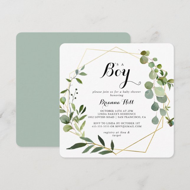 Invitation Géométrique Gold Tropical C'est un Baby shower gar (Devant / Derrière)