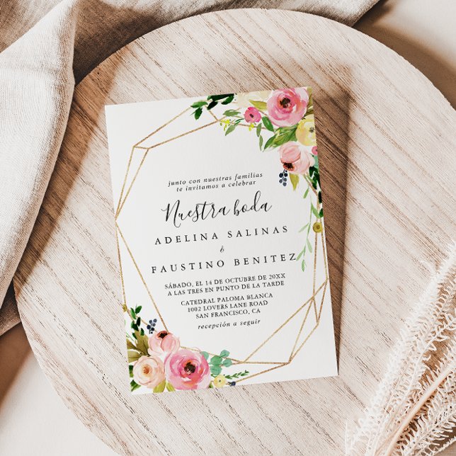 Invitation Géométrique Gold Tropical Fall Nuestra Boda Mariag (Créateur téléchargé)