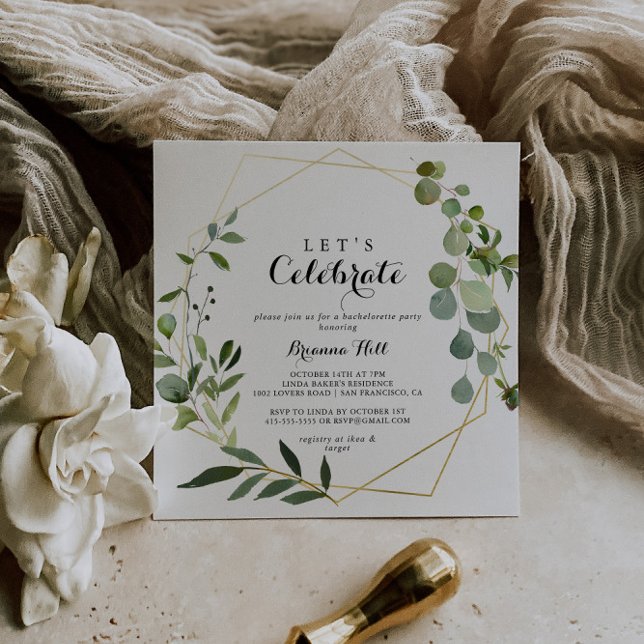 Invitation Géométrique Gold Tropical Fêtons la fête (Créateur téléchargé)