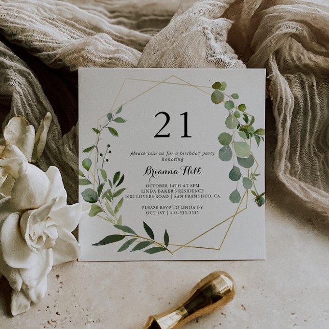 Invitation Géométrique Gold Tropical Green 21e fête d'anniver (Créateur téléchargé)