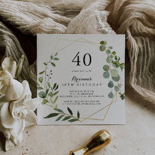 Invitation Géométrique Gold Tropical Green 40e fête d'anniver