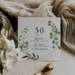 Invitation Géométrique Gold Tropical Green 50e fête d'anniver<br><div class="desc">Cette invitation à la fête du 50ème anniversaire en or tropical géométrique est parfaite pour une simple fête d'anniversaire. Le design présente de beaux feuilles verts peints à la main,  ornant un cadre géométrique doré.</div>