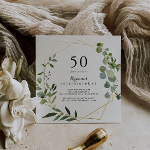 Invitation Géométrique Gold Tropical Green 50e fête d'anniver