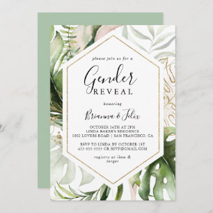 Invitation Géométrique Gold Tropical Green Genre Reveval Part