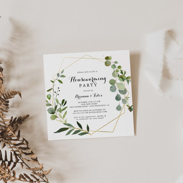 Invitation Géométrique Gold Tropical Green House Party (Créateur téléchargé)